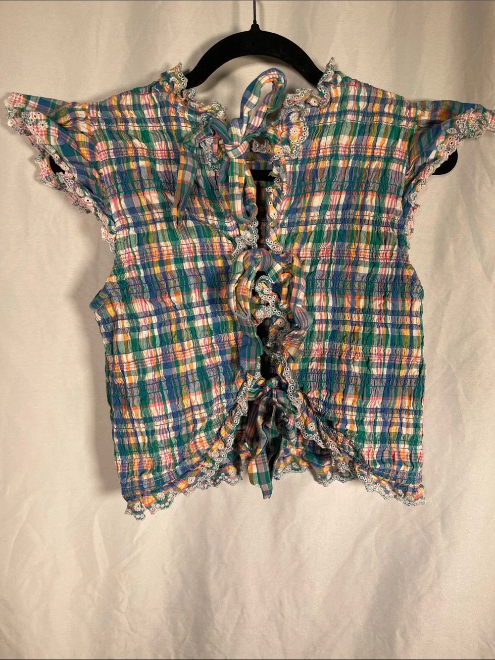 SEZANE WOMENS GREEN GINGHAM MATCHING SET LIORANE BLOUSE DORIAN SHORTS 8/FR 40